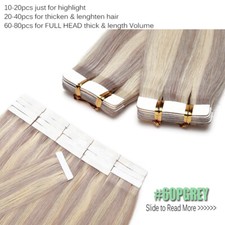 Russisch 20 Tressen Tape In Remy Echthaar Harr Extensions Haarverlängerung Blond