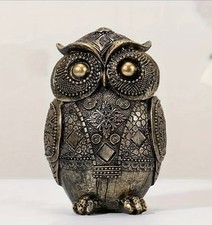 Deko Figur & Spardose Eule Harz Antik-Bronze Sparschwein Resin Charming Owl Neu