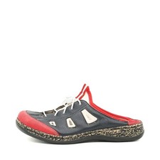 Rieker Damen Clogs Komfort dunkelblau rot weiß Leder leicht Pantoletten EU 39