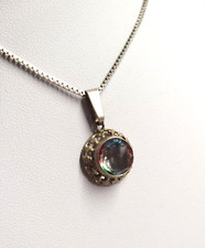 Antiker Rheinkiesel Anhänger bunt schimmernd mit einer 925ér Silberkette (S209)