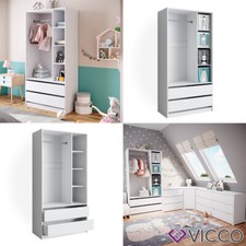 Kinderkleiderschrank Elmo 100 x 200 cm Weiß offen, Kinderzimmer, Garderobe Vicco