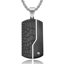 UNISEX ANHÄNGER EDELSTAHL ZIRKONIA SCHWARZ SILBERFARBEN MIT KETTE ELEGANT