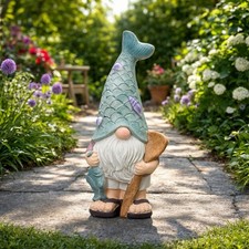 Gartenfigur Wichtel mit Fisch