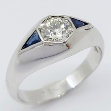 1 Ring 585/-, mit 1 Altschliffdiamant und Saphiren, Größe: 56, 6,19g