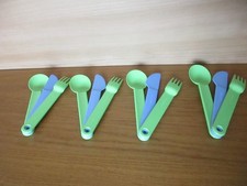 TUPPERWARE 4-er Sets 12 Teile PICKNICK-BESTECK MESSER GABEL LÖFFEL grün Neu