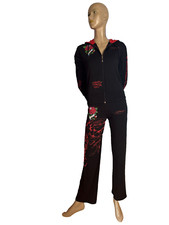 Ed Hardy Jogginganzug M schwarz rot Tattoo Style Kapuze Strass low waist Hose🧢
