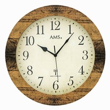 AMS 5560 Funkwanduhr Wanduhr analog Holz mit Holzstruktur