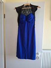 Ballkleid Abiball Abendkleid Cocktailkleid kurz blau/schwarz mit Spitze Größe S
