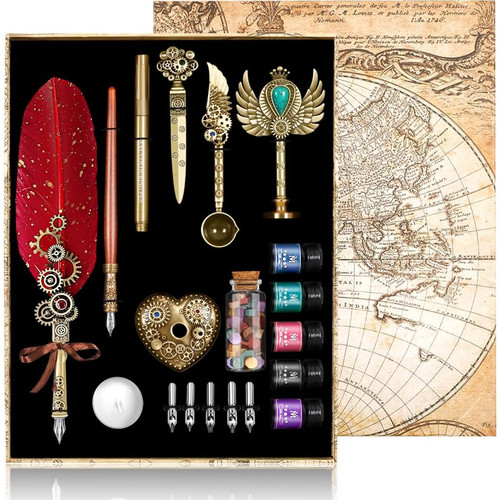 Federkiel set mit holzstift - federkiel, 5