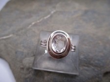 Damen Ring schlicht 925 Sterlingsilber Bergkristall weiß oval Rg 60/20 A