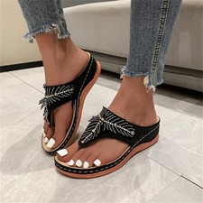 Damen Strass Keilabsatz Orthopädische Clip-Zehe Flip-Flops Sommer Zehentrenner