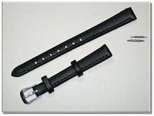 schmales Leder Uhrenarmband schwarz seidenmatt 10mm silberne Schließe  1010