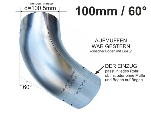 Zink fallrohrbogen 100mm x - zink, d=100mm