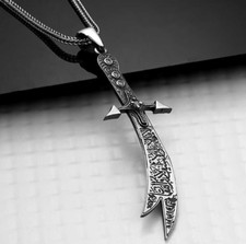 Zülfikar Hz. Ali Schwert Anhänger & Fuchsschwanzkette 925 Echt Silber Halskette