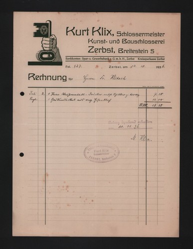 Zerbst rechnung 1936 kurt - zerbst,,