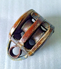 Schiffsblock Talje 11cm Umlenkrolle Eschenholz 2-scheibig Messing Yachtblock #22