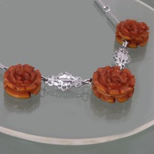 Art Deco Kette CHROM Kunststoff Blume Rose ART DECO NECKLACE COLLIER Halskette