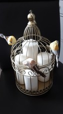 DEKO VOGELKÄFIG MIT 4 ECHTEN KERZEN UND 4 VÖGELN AUS KUNSTSTOFF 