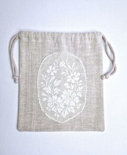 Leinenbeutel, altes, handgew.Leinen, 26x23cm, Klöppelspitze, Landhaus, waschbar