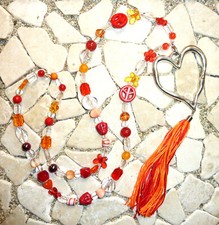 ★ lange Kette ★ HIPPIE BOHO IBIZA PEACE ★ GROSSES HERZ ★ QUASTE ★ rot & orange ★