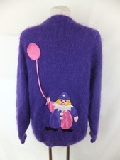 Hübsche Vintage Strickjacke - 44 / 46 - lila - Clown und Luftballons Applikation