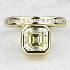 2,80 TCW Asscher-Schliff Moissanit Verlobungsring Ehering massiv 9k Gelbgold