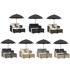 Gartensofa Balkonsofa Sitzgruppe 2-Sitzer Sonnenschirm und Hocker Poly-Rattan