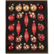 Weihnachtskugeln Glas 24 Stück Rot Gold Geschenkset Christbaumschmuck Dekoration