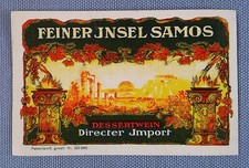altes Weinetikett Musteretikett Etikett Label Feiner Insel Samos Dessertwein 