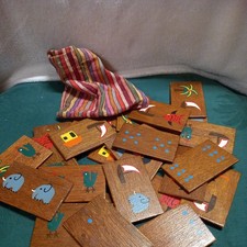 Schönes, altes Bilder-Domino aus Holz handbemalt 