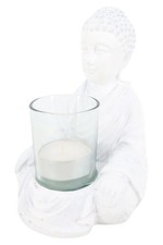 DEPOT Buddha Teelichthalter Keramik Glas Weiß Minimalistisch Skandinavisch 16cm