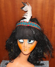Indianer Perücke Schwarz, mit Kopfschmuck, Stirnband und Feder, Neu