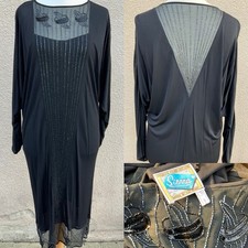 VINTAGE 80’s SIERRA CREPE DECO 20’s 30’s BLACK FLAPPER DRESS EMBROIDERED M 12 14