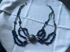 Hals-Kette Collier, Vintage, blau, Steine, mehrreihig, edel