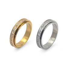 Anti Stress Ring gold oder silber mit Edelsteinen beweglich drehbar Langeweile