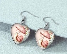 1 Paar verträumte Schnecken-Herz-Ohrhänger, Glaseinlage, Edelstahl Vintage Stil 