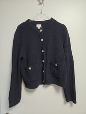Neu H&M Strickjacke Blau Goldknöpfe Gr M Cardigan