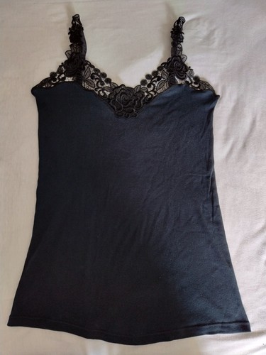 Damen unterhemd schwarz spitze - schwarz,