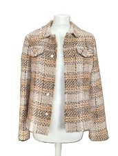 Tweedjacke in Beige/Braun/Ockergelb meliert, Gr. 38, Kragen, Druckknöpfe