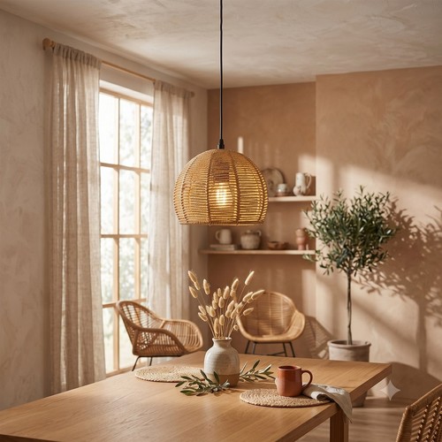 Rattan hängelampe boho - rattan,