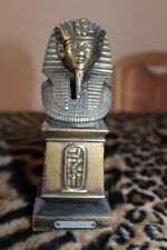 schwere Messing Skulptur Pharao Kopf auf Sockel TUT ANKH m.Holzsock. Museum,18cm