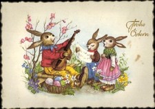 Ak Glückwunsch Ostern, Singende Osterhasen, Ostereier - 4755770