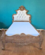 JUGEND-SINGLE-EINZELBETT 100 X 200 MAHAGONI-HOLZ NATUR POLSTER WEISS BAROCKSTIL