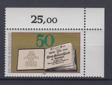 Bund 1054 Eckrand rechts oben Erstes gedrucktes Losungsbuch 50 Pf postfrisch