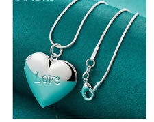 Silberkette Kette Echt 925 Sterlingsilber mit Herz Anhänger Frauen Kette Silber