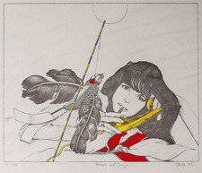 Carl Bianga Frauenporträt Katja Telefon Pop Art signiert Offsetdruck 1975 54/100