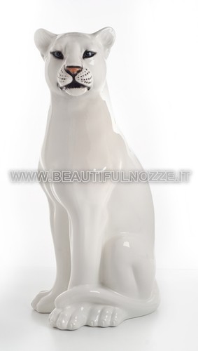Leopard sitzend keramik weiss - leopard,