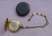 Vintage Taschenuhr ALPINA Kal.338 vergoldet Walzgold mit Kette und Tasche