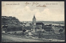 Lebus a. O., Kirche mit Totalansicht, Ansichtskarte 1910 