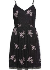 Kleid m Blumenstickerei Gr. 38 Schwarz Damen Minikleid Cocktailkleid Neu R-Ware